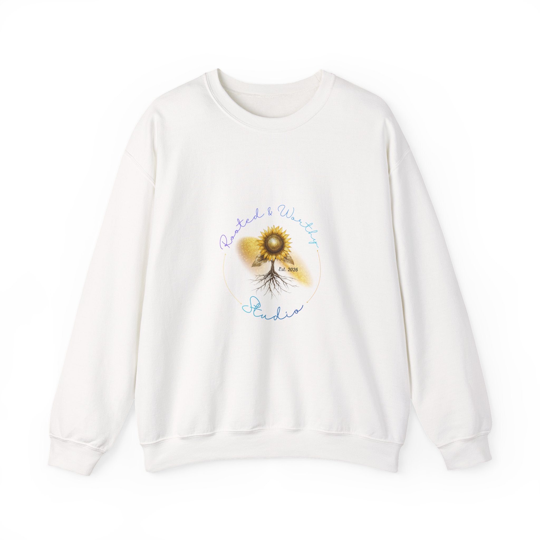 Sunflower Roots Crewneck Sweatshirt — "Rooted" Inspirational Floral Pullover